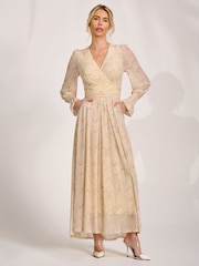 Jolie Moi Yellow Long Sleeve V-Neck Mesh Maxi Dress - Image 5 of 6