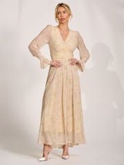 Jolie Moi Yellow Long Sleeve V-Neck Mesh Maxi Dress - Image 6 of 6