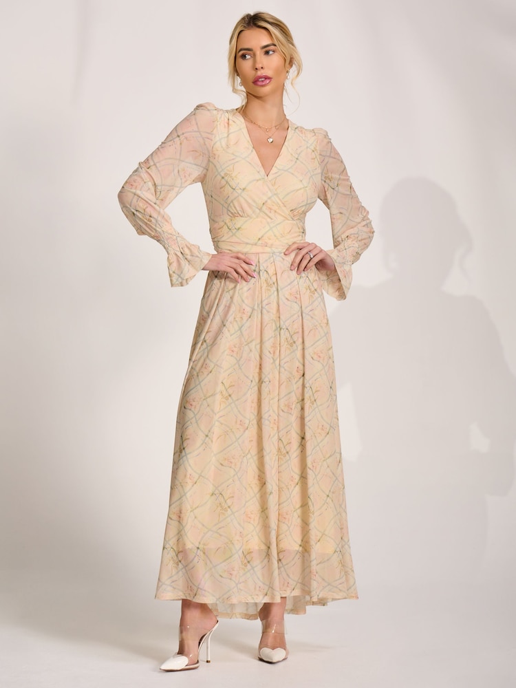 Jolie Moi Yellow Long Sleeve V-Neck Mesh Maxi Dress - Image 6 of 6 Jolie Moi Yellow Long Sleeve V-Neck Mesh Maxi Dress - Image 6 of 6