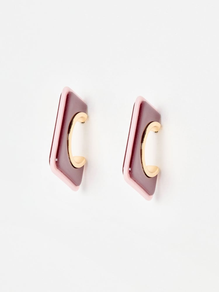 Oliver Bonas Pink Fuchsia Square Resin Hoop Earrings - Image 1 of 5