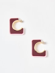 Oliver Bonas Pink Fuchsia Square Resin Hoop Earrings - Image 3 of 5
