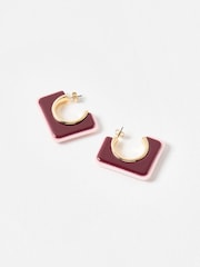 Oliver Bonas Pink Fuchsia Square Resin Hoop Earrings - Image 4 of 5
