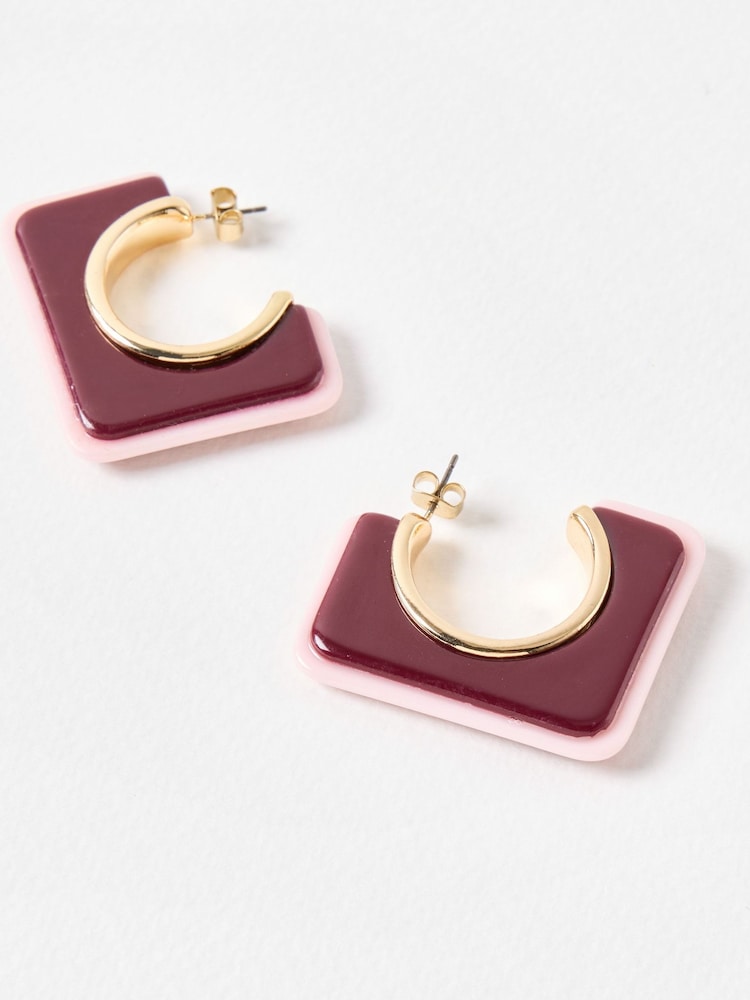 Oliver Bonas Pink Fuchsia Square Resin Hoop Earrings - Image 5 of 5