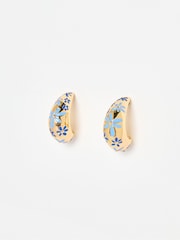 Oliver Bonas Blue Enamel Flower Hoop Earrings - Image 1 of 5