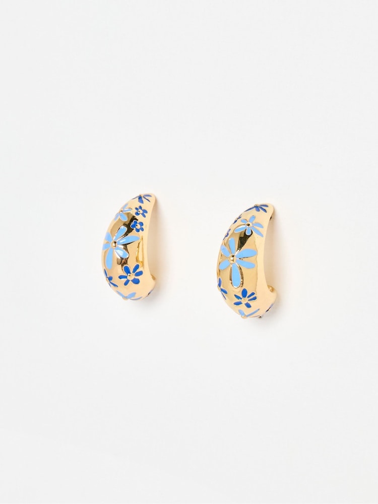 Oliver Bonas Blue Enamel Flower Hoop Earrings - Image 1 of 5