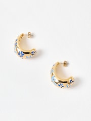 Oliver Bonas Blue Enamel Flower Hoop Earrings - Image 2 of 5