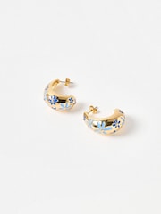 Oliver Bonas Blue Enamel Flower Hoop Earrings - Image 3 of 5