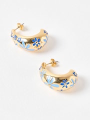 Oliver Bonas Blue Enamel Flower Hoop Earrings - Image 4 of 5