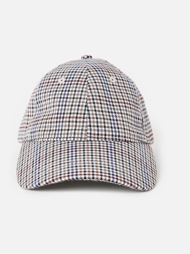 Oliver Bonas Brown Houndstooth Embroidered Cherry Cap Hat - Image 1 of 5