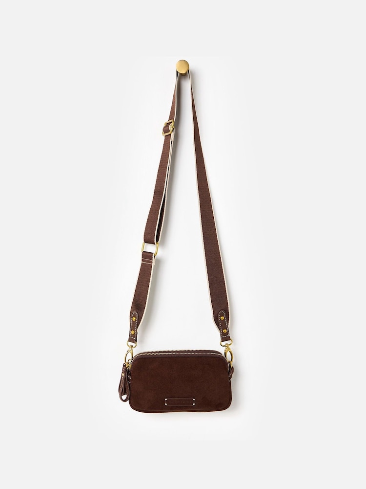 Oliver Bonas Brown Faux Suede Cross-Body Bag - Image 1 of 6