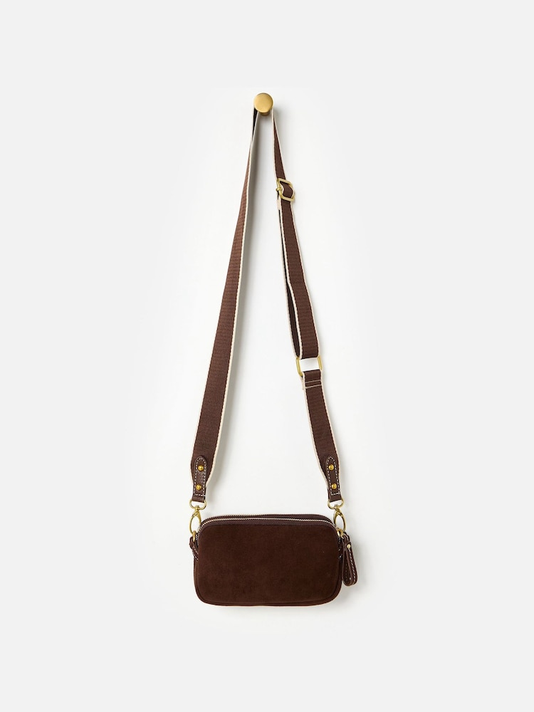 Oliver Bonas Brown Faux Suede Cross-Body Bag - Image 2 of 6