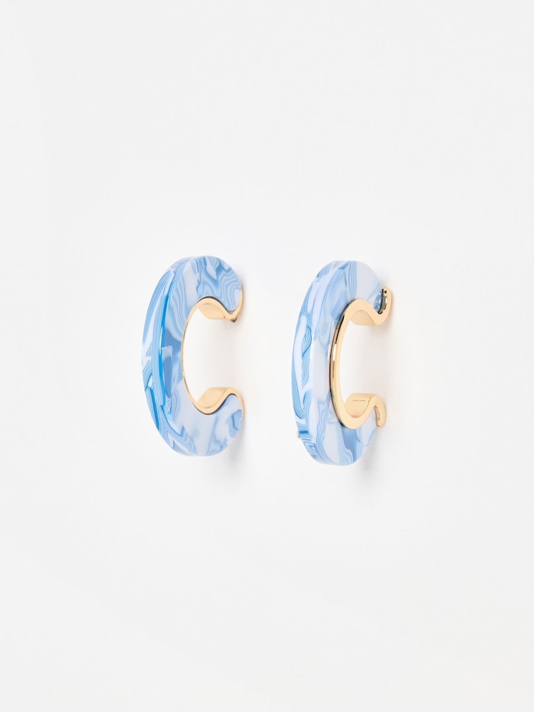 Oliver Bonas Blue Beth  Marbled Resin Large Hoop Earrings - Image 1 of 5