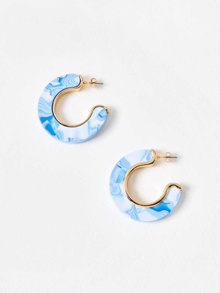 Oliver Bonas Blue Beth  Marbled Resin Large Hoop Earrings - Image 2 of 5