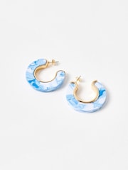 Oliver Bonas Blue Beth  Marbled Resin Large Hoop Earrings - Image 3 of 5