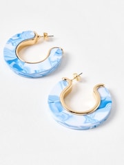 Oliver Bonas Blue Beth  Marbled Resin Large Hoop Earrings - Image 4 of 5