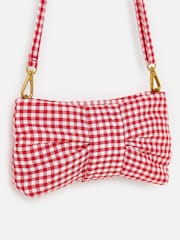 Oliver Bonas Red Tina  Gingham Bow Clutch Bag - Image 1 of 7