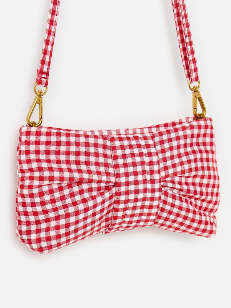 Oliver Bonas Red Tina  Gingham Bow Clutch Bag - Image 1 of 7