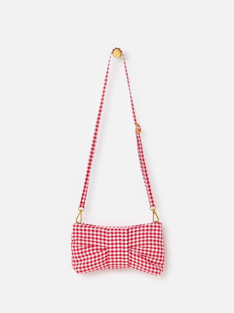 Oliver Bonas Red Tina  Gingham Bow Clutch Bag - Image 2 of 7