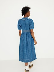 Oliver Bonas Blue Denim Gingham Collar Midi Dress - Image 2 of 7