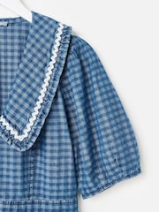 Oliver Bonas Blue Denim Gingham Collar Midi Dress - Image 6 of 7