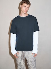 Black Long Sleeve Edit T-Shirt with Mock Layer - Image 1 of 7