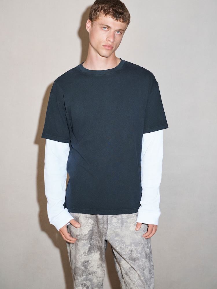 Black Long Sleeve Edit T-Shirt with Mock Layer - Image 1 of 7