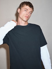 Black Long Sleeve Edit T-Shirt with Mock Layer - Image 3 of 7