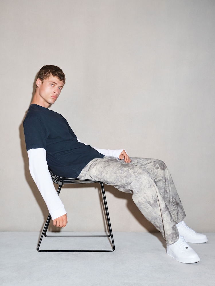 Navy Long Sleeve Edit T-Shirt with Mock Layer - Image 1 of 7