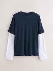 Navy Long Sleeve Edit T-Shirt with Mock Layer - Image 5 of 7