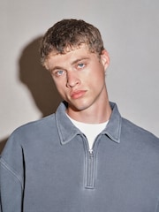 Grey EDIT Heavyweight Boxy Fit Long Sleeve Polo Shirt - Image 1 of 8