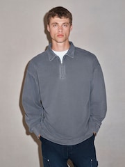 Grey EDIT Heavyweight Boxy Fit Long Sleeve Polo Shirt - Image 4 of 8