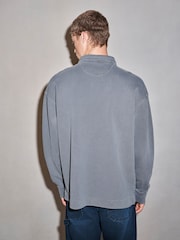 Grey EDIT Heavyweight Boxy Fit Long Sleeve Polo Shirt - Image 5 of 8