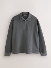 Grey EDIT Heavyweight Boxy Fit Long Sleeve Polo Shirt - Image 6 of 8