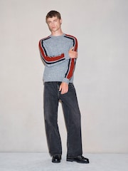Grey EDIT Relaxed Fit Overarm Stripe Crew Neck Jumper with Wool - Image 2 of 8