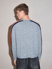 Grey EDIT Relaxed Fit Overarm Stripe Crew Neck Jumper with Wool - Image 3 of 8