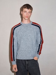 Grey EDIT Relaxed Fit Overarm Stripe Crew Neck Jumper with Wool - Image 4 of 8