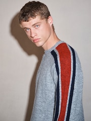Grey EDIT Relaxed Fit Overarm Stripe Crew Neck Jumper with Wool - Image 5 of 8