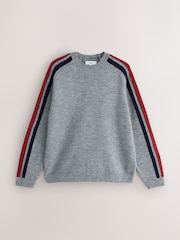 Grey EDIT Relaxed Fit Overarm Stripe Crew Neck Jumper with Wool - Image 6 of 8