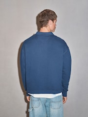 Navy EDIT Heavyweight Boxy Fit Long Sleeve Polo Shirt - Image 3 of 7