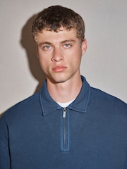 Navy EDIT Heavyweight Boxy Fit Long Sleeve Polo Shirt - Image 4 of 7