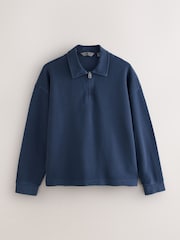 Navy EDIT Heavyweight Boxy Fit Long Sleeve Polo Shirt - Image 5 of 7