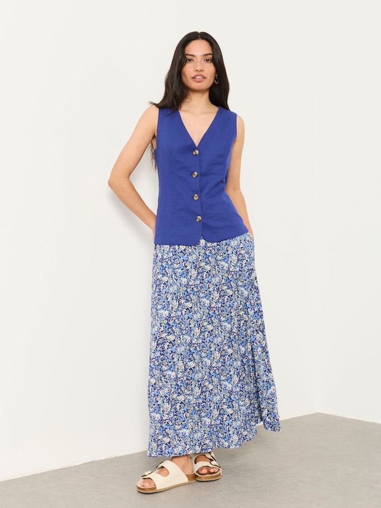 FatFace Sadie Blue Ditsy Garden Midi Skirt - Image 1 of 5