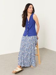 FatFace Sadie Blue Ditsy Garden Midi Skirt - Image 4 of 5