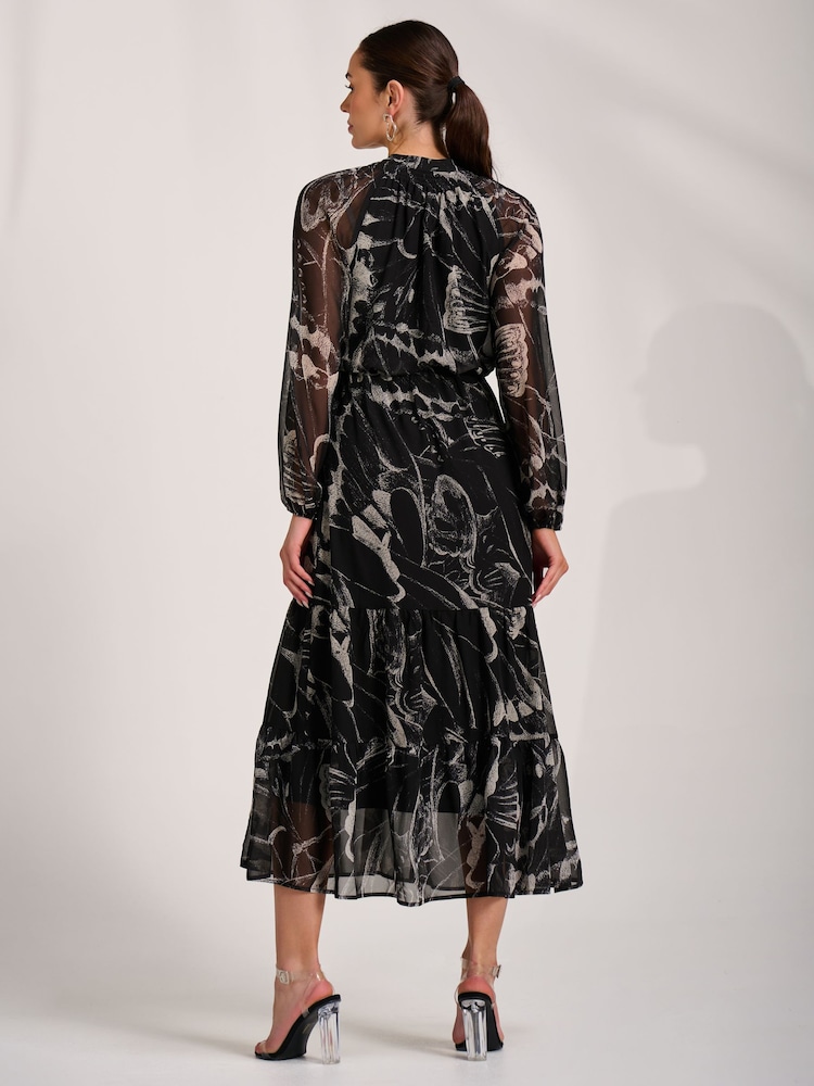 Jolie Moi Black Chiffon Long Sleeve Tiered Maxi Dress - Image 2 of 6