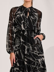 Jolie Moi Black Chiffon Long Sleeve Tiered Maxi Dress - Image 3 of 6