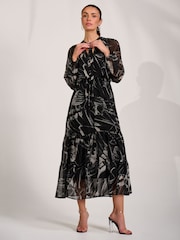 Jolie Moi Black Chiffon Long Sleeve Tiered Maxi Dress - Image 5 of 6