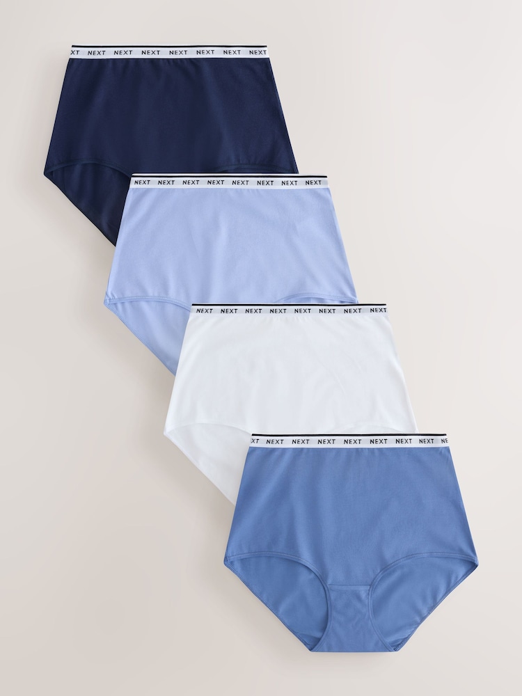 Blue Full Brief Cotton Logo Knickers 4 Pack - Image 1 of 8 Blue Full Brief Cotton Logo Knickers 4 Pack - Image 1 of 8