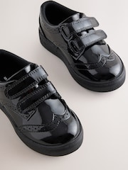 Black Patent Standard Fit (F) Touch Fastening Brogue Shoes - Image 3 of 5