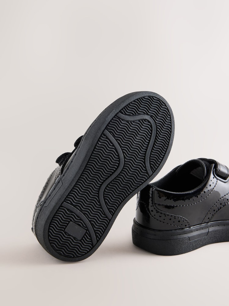 Black Patent Standard Fit (F) Touch Fastening Brogue Shoes - Image 5 of 5 Black Patent Standard Fit (F) Touch Fastening Brogue Shoes - Image 5 of 5
