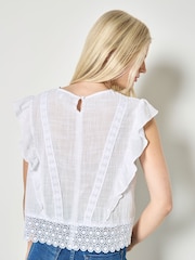 Apricot White Ruffle Embroidered Cotton Top - Image 4 of 4